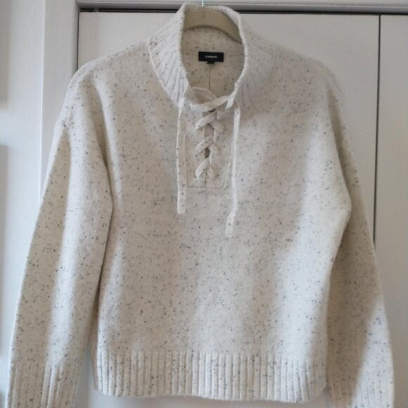 Express Easy Lace Up Mock Neck Sweater in Ivory NWT - Picture 3 of 14
